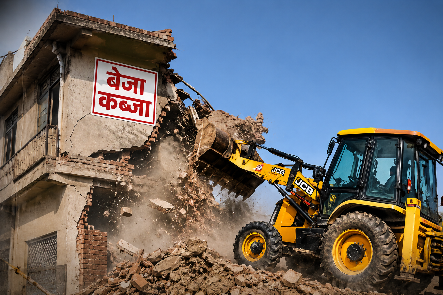 Encroached house and the bulldozer action against it
